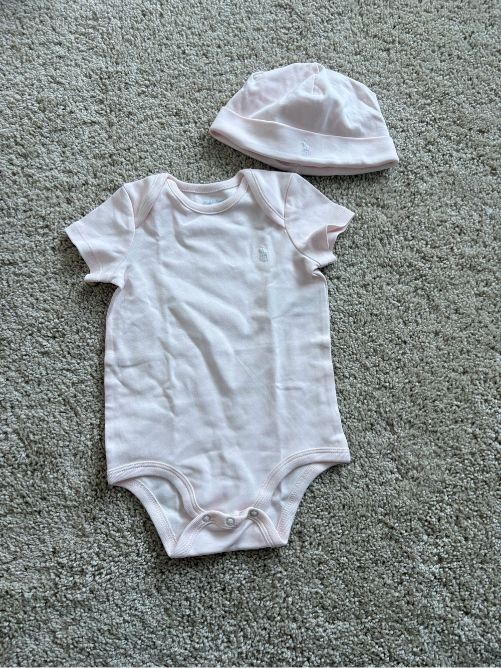 Ralph Lauren Onesie with Matching Hat - Light Pink